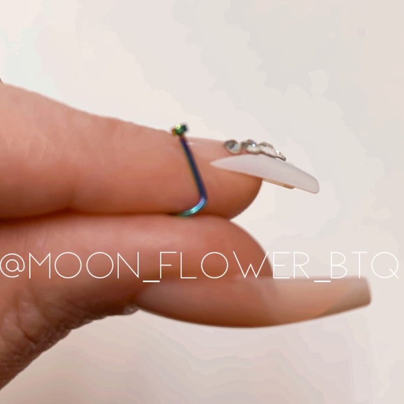 Rainbow Nail Head Hook Nose Ring - Picture 3 of 6